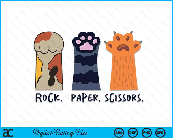 Funny Cat Rock Paper Scissors Cute Cat Paws Kids Toddler Boy SVG PNG Digital Cutting Files