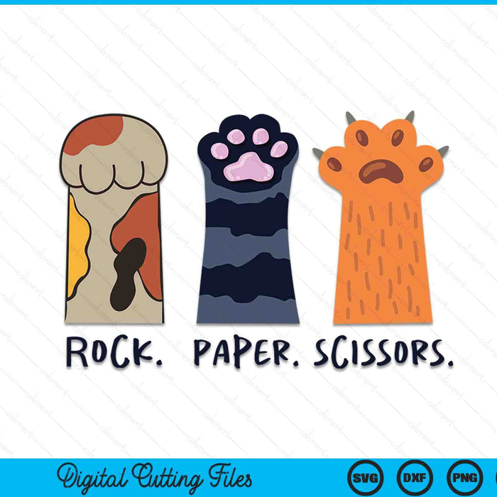 Funny Cat Rock Paper Scissors Cute Cat Paws Kids Toddler Boy SVG PNG Digital Cutting Files
