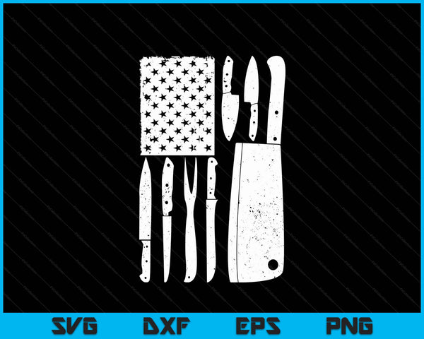 Chef Knife American Flag Design For Men Women Patriot SVG PNG Digital Cutting Files