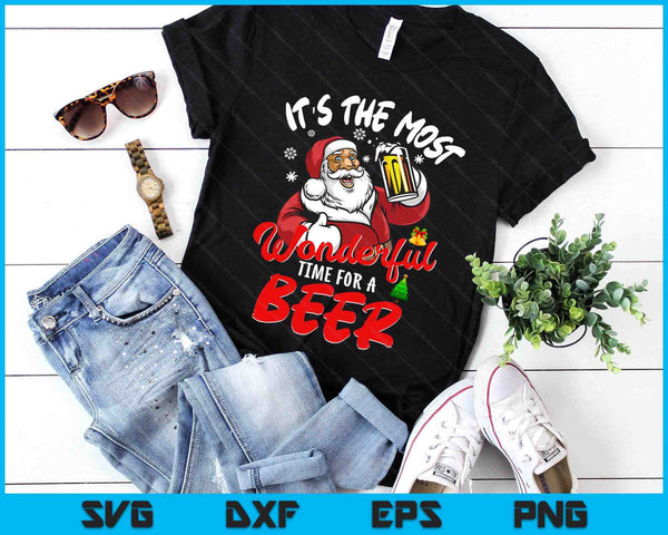 Funny Christmas Santa Claus Drinking Beer Wonderful Time SVG PNG Digital Printable Files