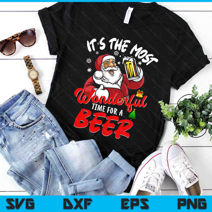 Funny Christmas Santa Claus Drinking Beer Wonderful Time SVG PNG Digital Printable Files