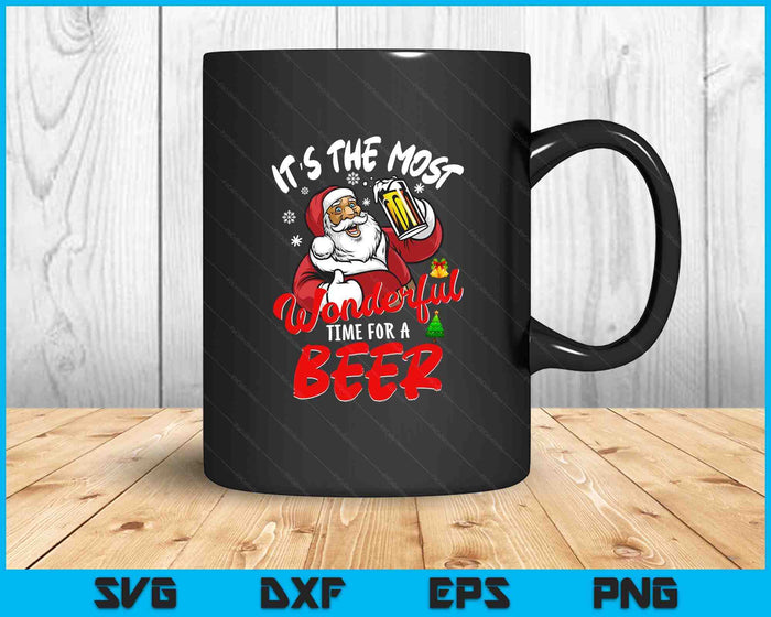 Funny Christmas Santa Claus Drinking Beer Wonderful Time SVG PNG Digital Printable Files