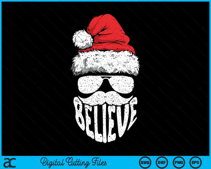 Funny Christmas Santa Claus Face Sunglasses Hat Beard Xmas SVG PNG Digital Printable Files