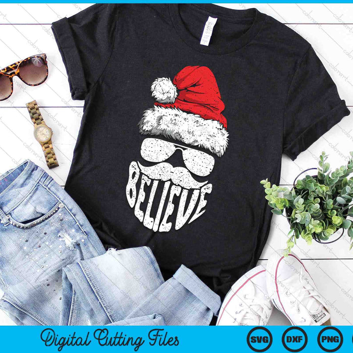 Funny Christmas Santa Claus Face Sunglasses Hat Beard Xmas SVG PNG Digital Printable Files