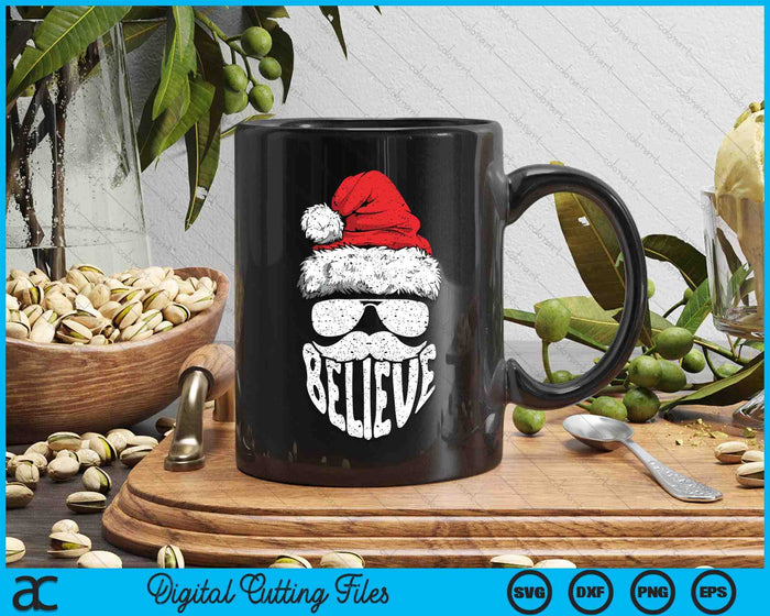 Funny Christmas Santa Claus Face Sunglasses Hat Beard Xmas SVG PNG Digital Printable Files