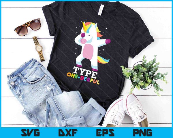 Grappige diabetes Type 1 Diabetes T1D Type One-Derful Unicorn SVG PNG snijden afdrukbare bestanden - on a t-shirt