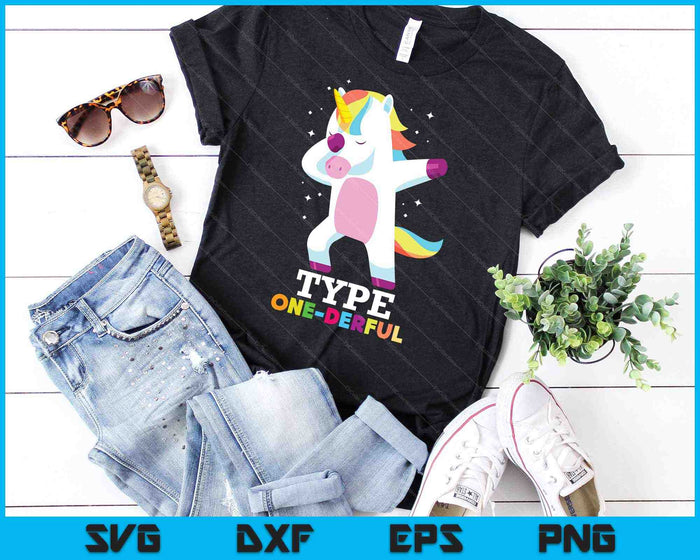 Funny Diabetic Type 1 Diabetes T1D Type One-Derful Unicorn SVG PNG Cutting Printable Files