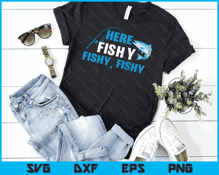 Visser hier Fishy Fishy Fishy Fishing SVG PNG digitale afdrukbare bestanden