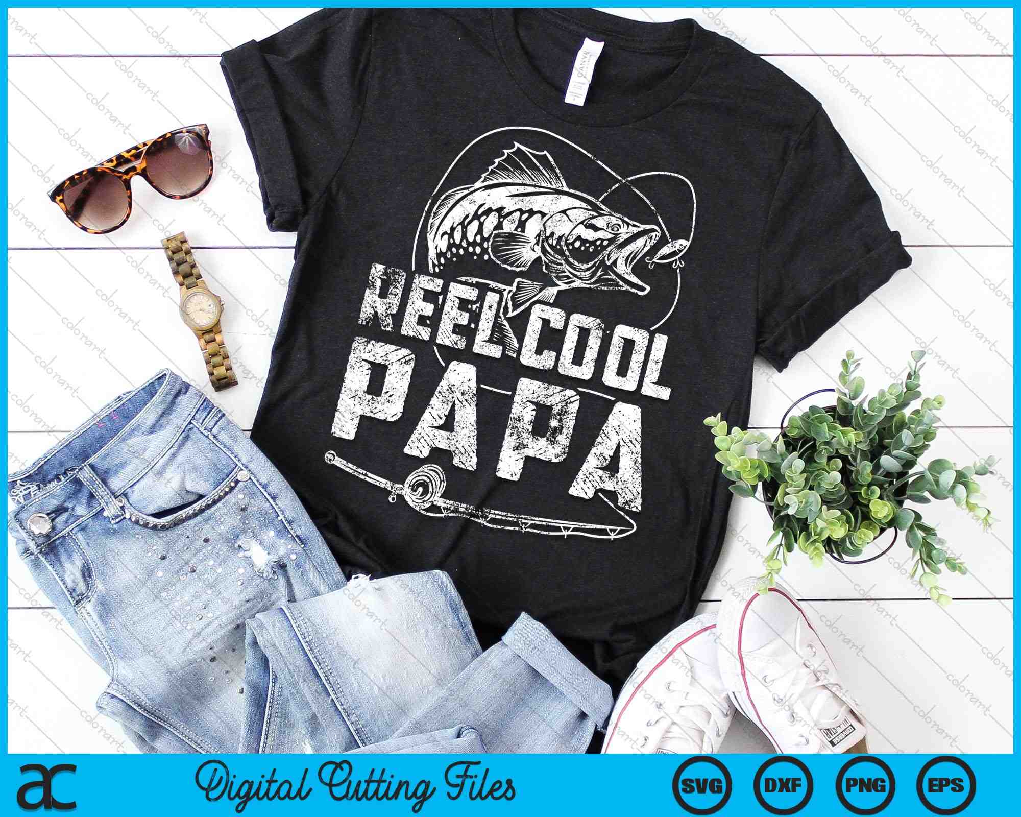 Men's Reel Cool Papa Fish T-Shirt Fishing SVG