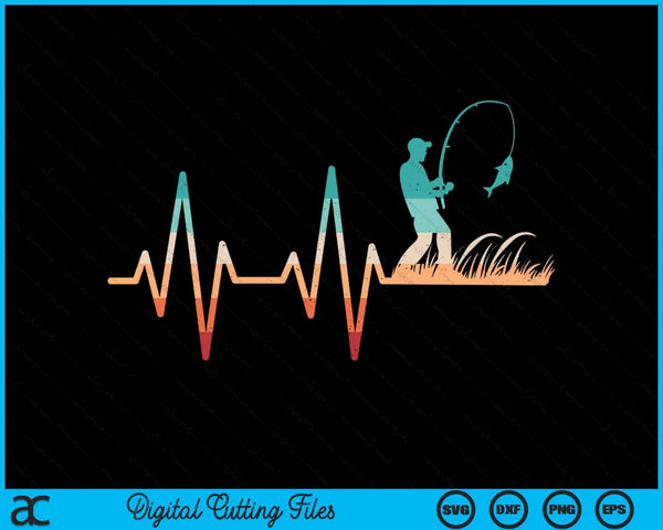 Fishing heartbeat bass fish retro fisherman SVG cut file
