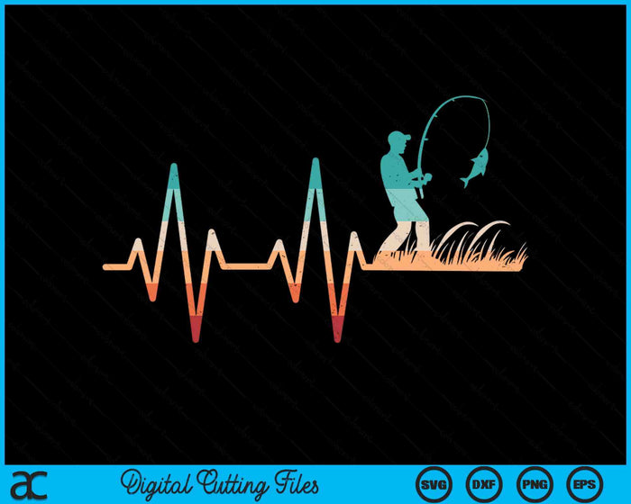 Funny Fishing Heartbeat Bass Fish Retro Fisherman SVG PNG Digital Printable Files