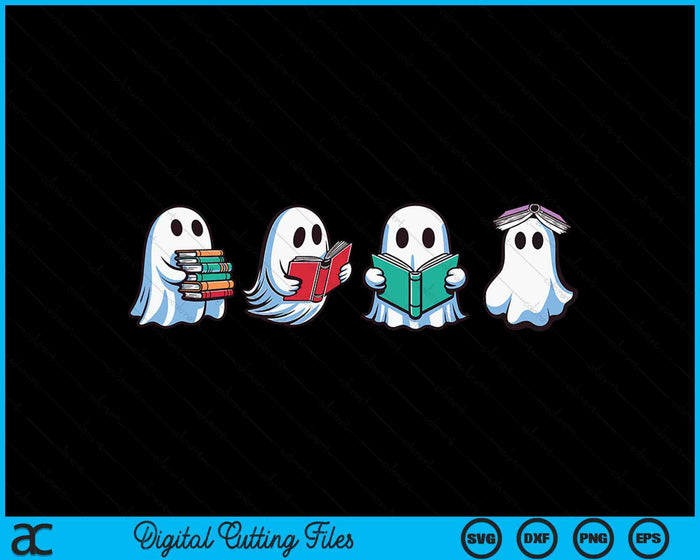 Funny Ghost Book Reading Halloween Books Lover Teacher Kids SVG PNG Digital Cutting Files