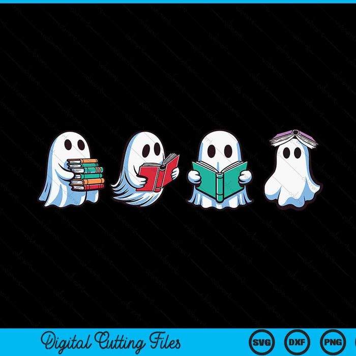 Ghost book reading Halloween books lover teacher kids SVG PNG cut file for Cricut