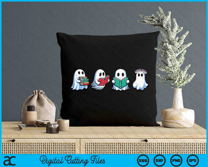 Funny Ghost Book Reading Halloween Books Lover Teacher Kids SVG PNG Digital Cutting Files