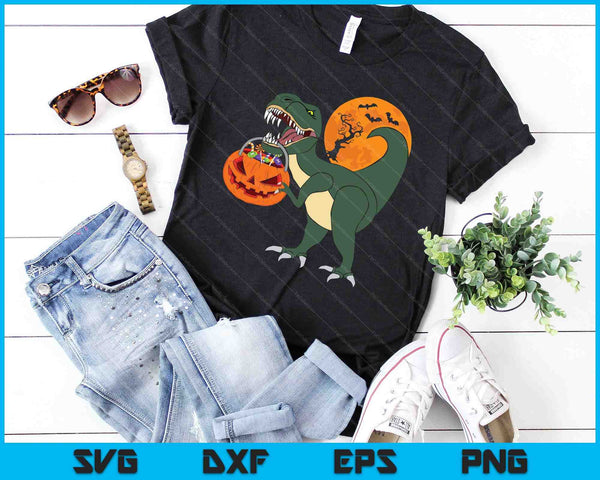 Funny Halloween Dinosaur Pumpkin Scary T Rex Halloween SVG PNG Digital Cutting File - on a t-shirt