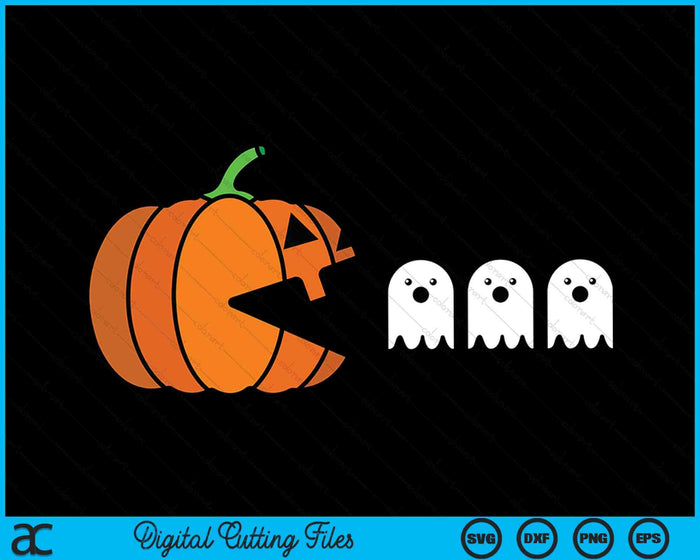 Calabaza de Halloween comiendo fantasmas juegos SVG PNG archivos de corte digital