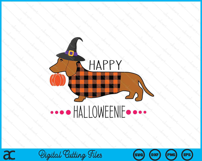 Happy Halloweenie Dachshund Halloween Buffalo Plaid SVG PNG Digital Cutting Files