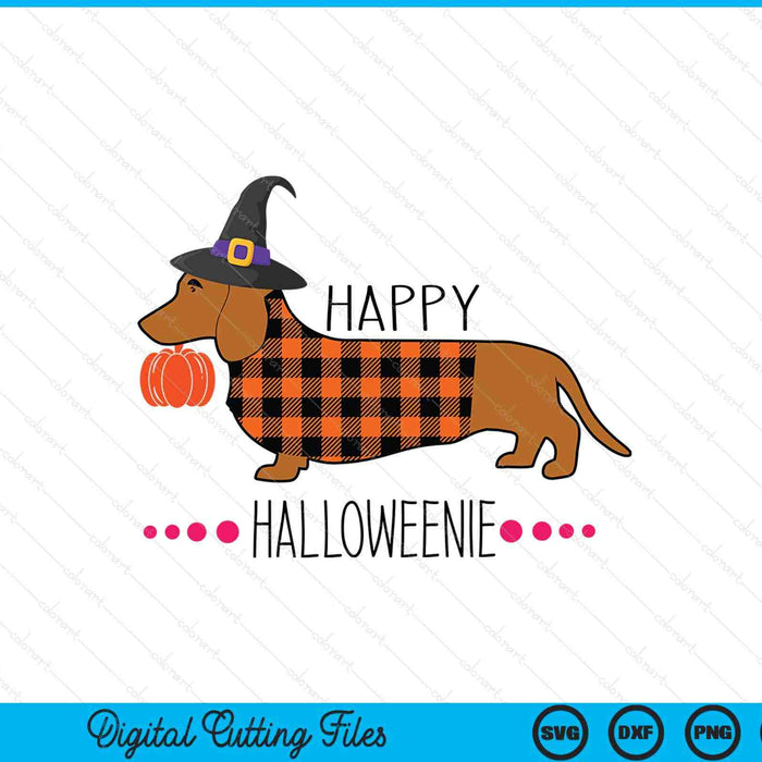 Happy Halloweenie Dachshund Halloween Buffalo Plaid SVG PNG Digital Cutting Files