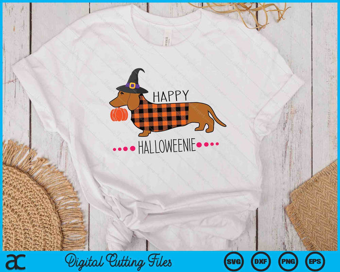 Happy Halloweenie Dachshund Halloween Buffalo Plaid SVG PNG Digital Cutting Files