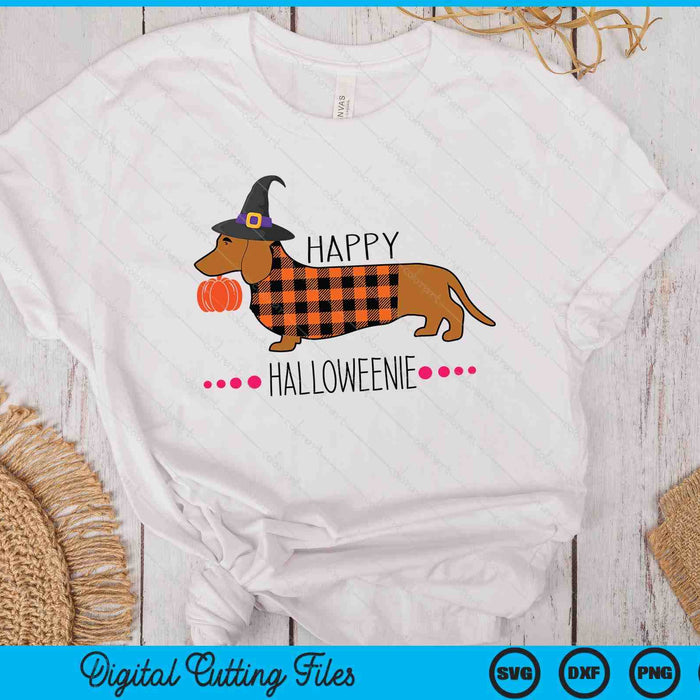 Happy Halloweenie Dachshund Halloween Buffalo Plaid SVG PNG Digital Cutting Files