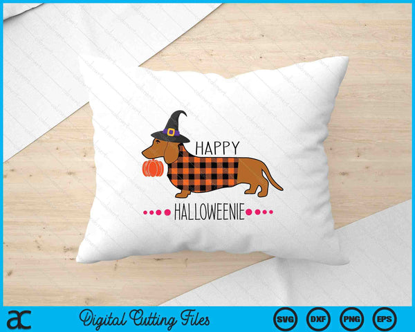 Happy Halloweenie Dachshund Halloween Buffalo Plaid SVG PNG Digital Cutting Files