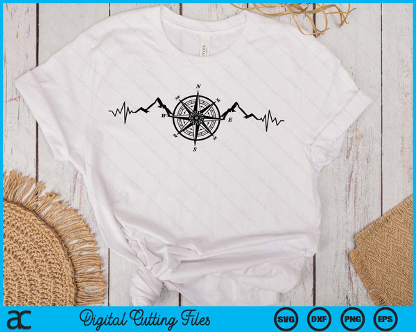 Funny Hiking Nature Mountains Wind Rose Compass Heartbeat SVG PNG Digital Printable Files