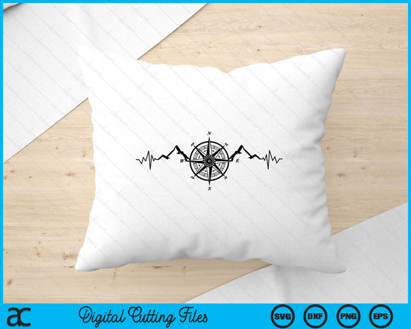 Funny Hiking Nature Mountains Wind Rose Compass Heartbeat SVG PNG Digital Printable Files