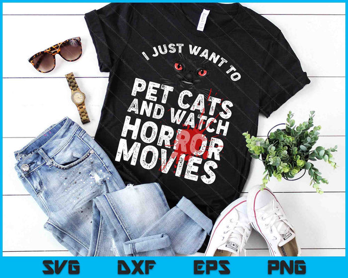 Horrorfilm voor mannen vrouwen Cat Lover Halloween film SVG PNG digitale snijbestanden