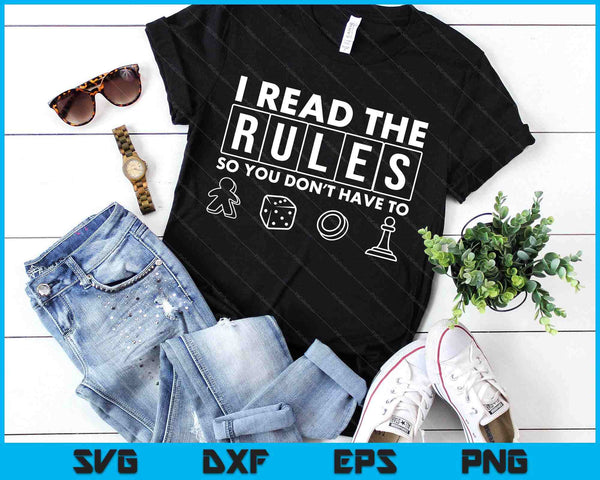 I Read The Rules So You Don't Have To Board Game SVG PNG Digital Cutting Files