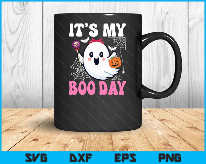 Funny Its My Boo Day Cute Halloween Birthday Ghost Pink Bow SVG PNG Digital Cutting Files