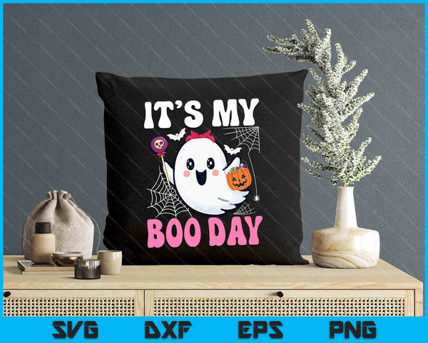 Funny Its My Boo Day Cute Halloween Birthday Ghost Pink Bow SVG PNG Digital Cutting Files