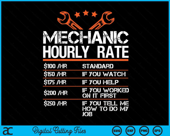 Funny Mechanic Hourly Rate Auto Repair Mechanic Labor Rates SVG PNG Digital Cutting Files