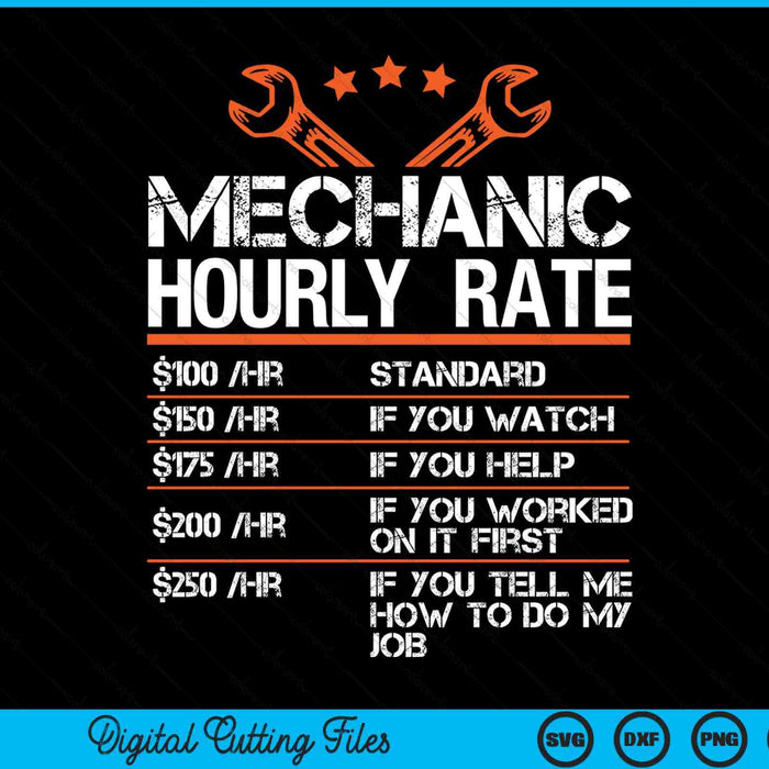 Funny Mechanic Hourly Rate Auto Repair Mechanic Labor Rates SVG PNG Digital Cutting Files