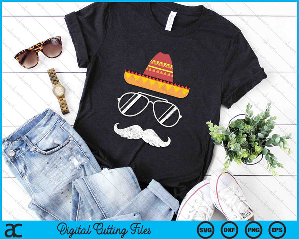 Funny Mexican Sombrero Mustache Face For Cinco De Mayo SVG PNG Digital Printable Files