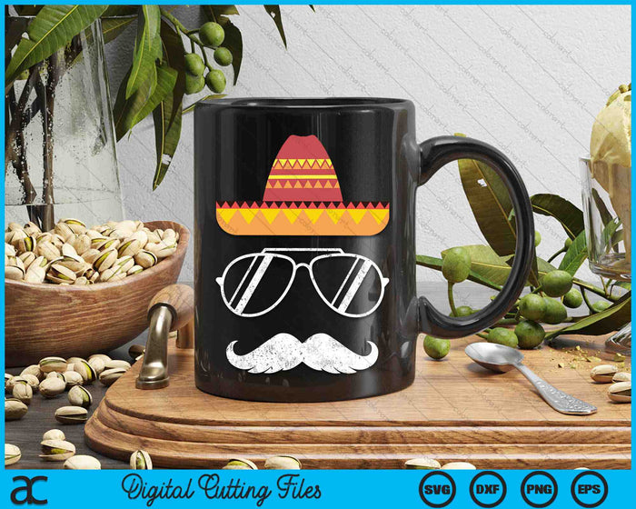 Funny Mexican Sombrero Mustache Face For Cinco De Mayo SVG PNG Digital Printable Files