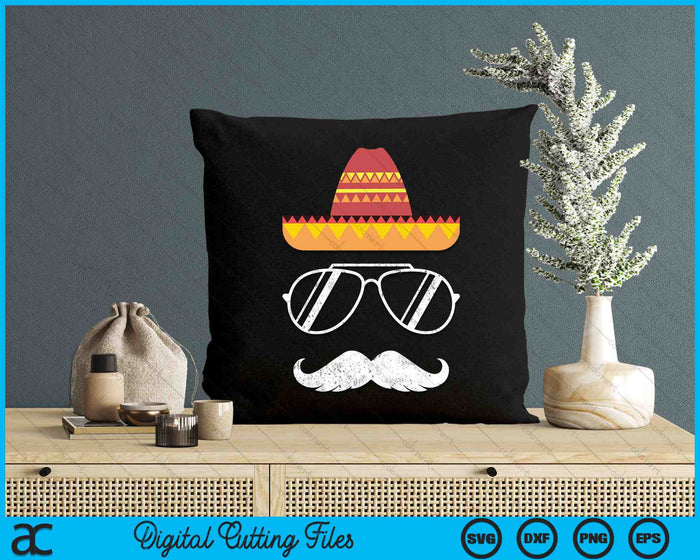 Funny Mexican Sombrero Mustache Face For Cinco De Mayo SVG PNG Digital Printable Files