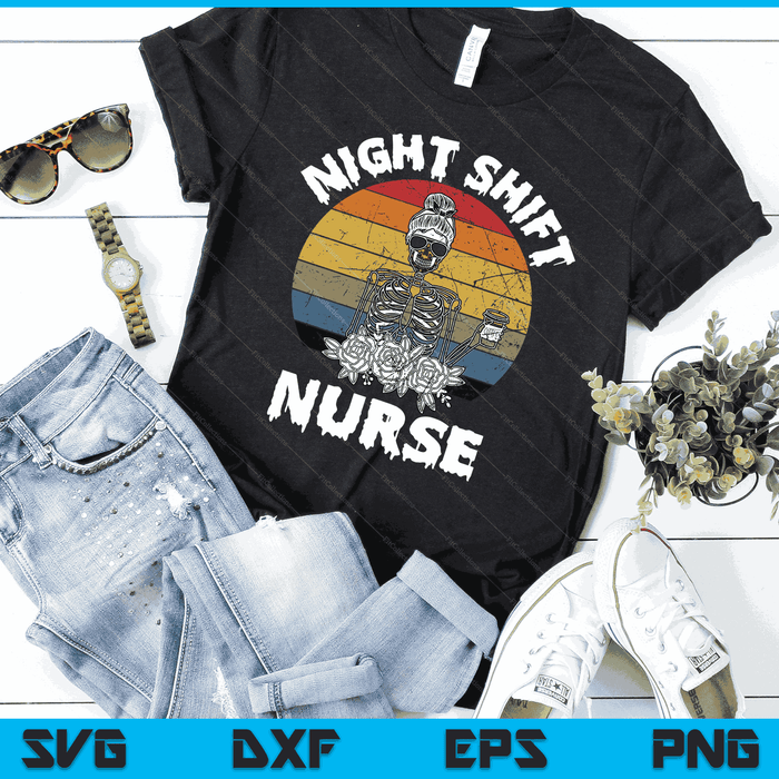 Grappige nachtploeg verpleegkundige skelet Halloween RN verpleegkundigen vrouwen SVG PNG digitale snijden-bestanden