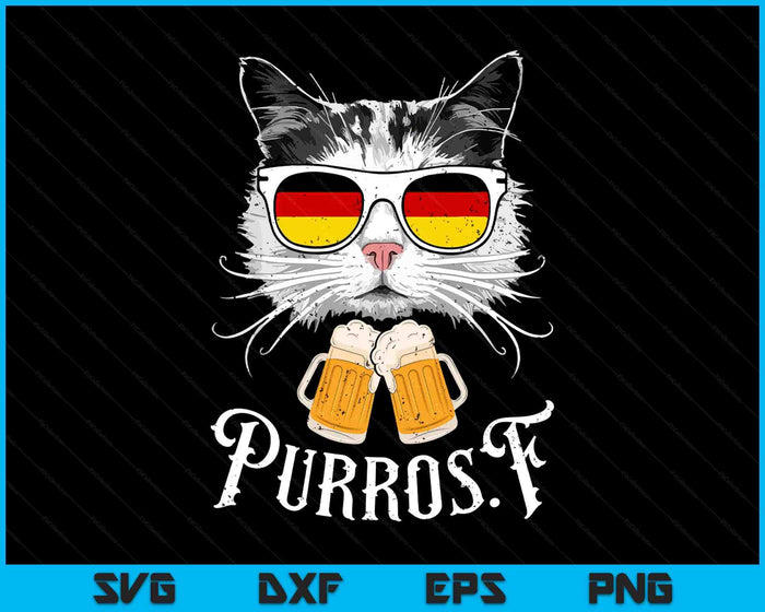 Funny Oktoberfest Cat Kitty Bavarian Drinking Beer Purrost SVG PNG Digital Printable Files