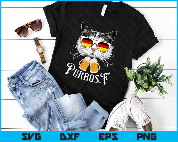 Funny Oktoberfest Cat Kitty Bavarian Drinking Beer Purrost SVG PNG Digital Printable Files