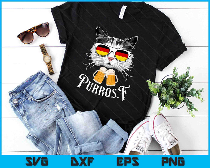 Funny Oktoberfest Cat Kitty Bavarian Drinking Beer Purrost SVG PNG Digital Printable Files
