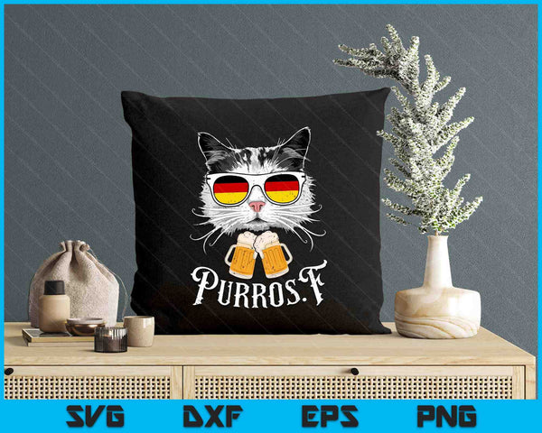Funny Oktoberfest Cat Kitty Bavarian Drinking Beer Purrost SVG PNG Digital Printable Files