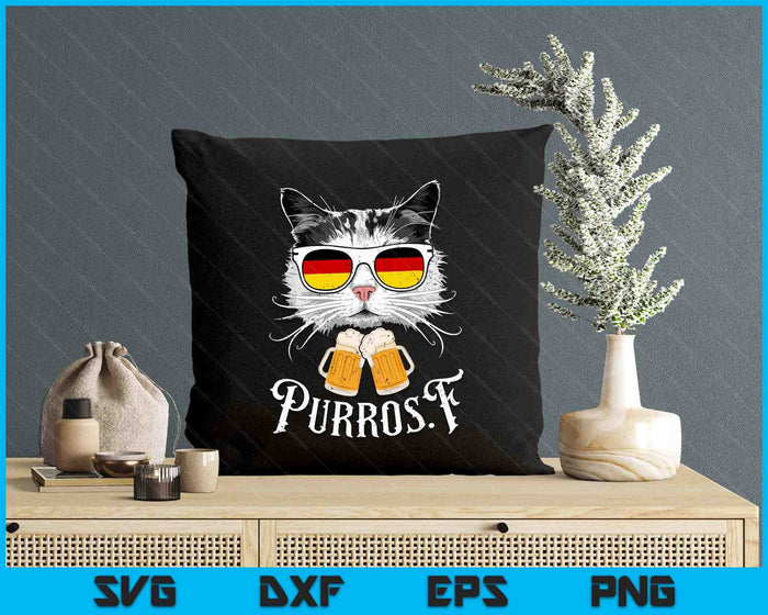 Funny Oktoberfest Cat Kitty Bavarian Drinking Beer Purrost SVG PNG Digital Printable Files