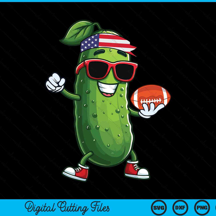 Patriotic Pickle Playing American Football SVG PNG Digital Cutting Files