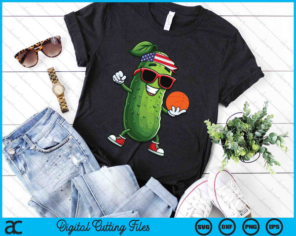 Patriotic Pickle Playing Basketball SVG PNG Digital Cutting Files - on a t-shirt