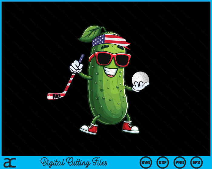 Patriotic Pickle Playing Hockey SVG PNG Digital Cutting Files