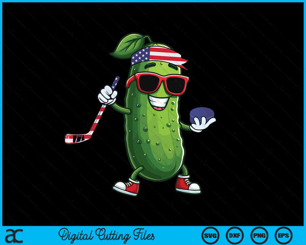 Patriotic Pickle Playing Ice Hockey SVG PNG Digital Cutting Files