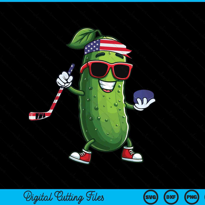 Patriotic Pickle Playing Ice Hockey SVG PNG Digital Cutting Files