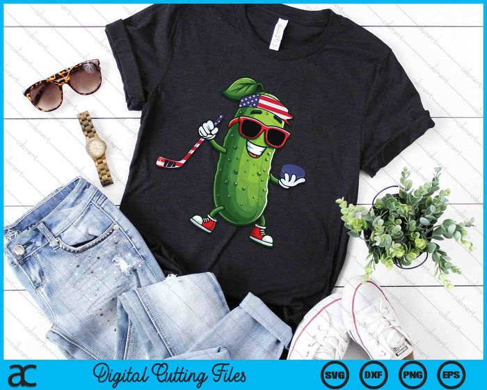 Patriotic Pickle Playing Ice Hockey SVG PNG Digital Cutting Files