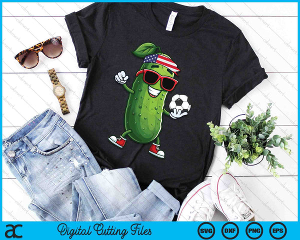 Patriotic Pickle Playing Soccer SVG PNG Digital Cutting Files - on a t-shirt