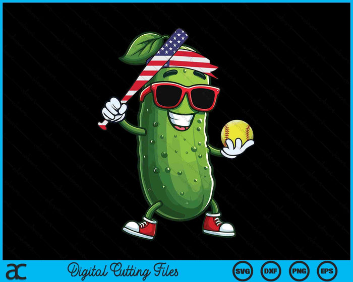 Patriotic Pickle Playing Softball SVG PNG Digital Cutting Files